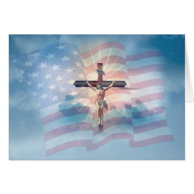 Bandera americana Jesús en las nubes del crucifijo (Anverso (Horizontal))