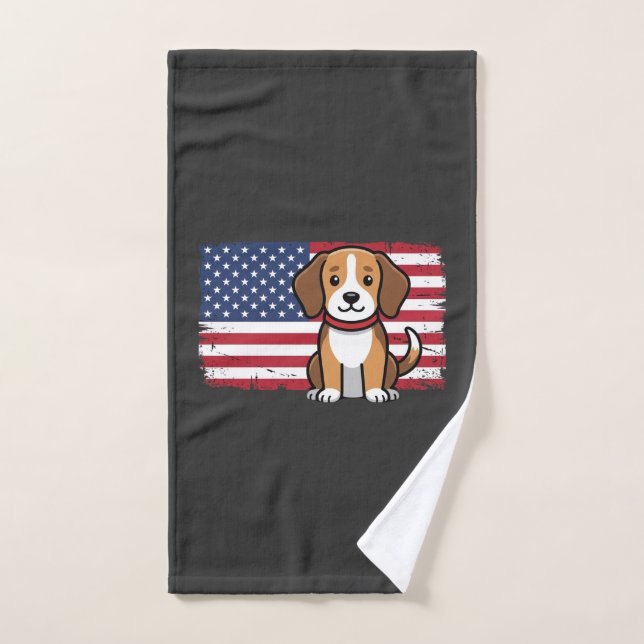 Bandera Americana Perro Patriótico Vector (Toalla de mano)
