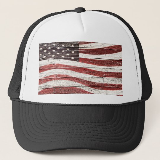 Bandera americana pintada en textura de madera gorra de camionero
