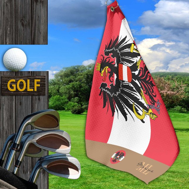 Bandera austríaca y toalla de golf monogramada en  (Subido por el creador)