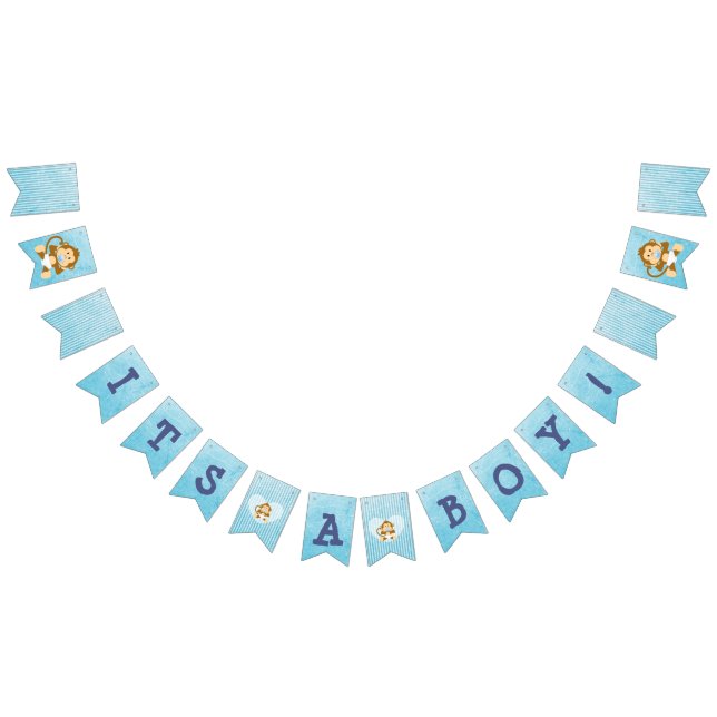 Bandera azul de Baby Shower de mono (Todo)