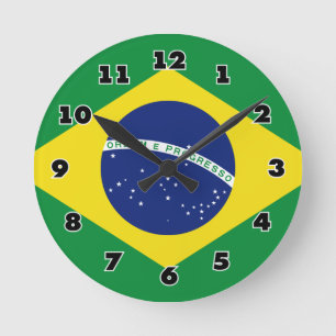 Bandera brasileña del reloj de pared redondo de