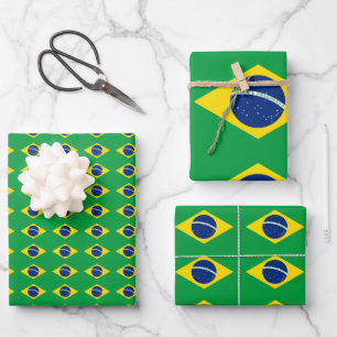 Bandera brasileña envolver papel plano conjunto d
