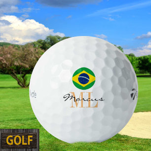 Bandera brasileña monogramada y bolas de golf de B