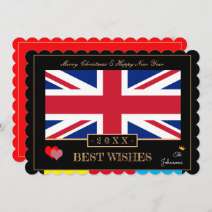 Bandera británica y tarjeta de felicitaciones por 