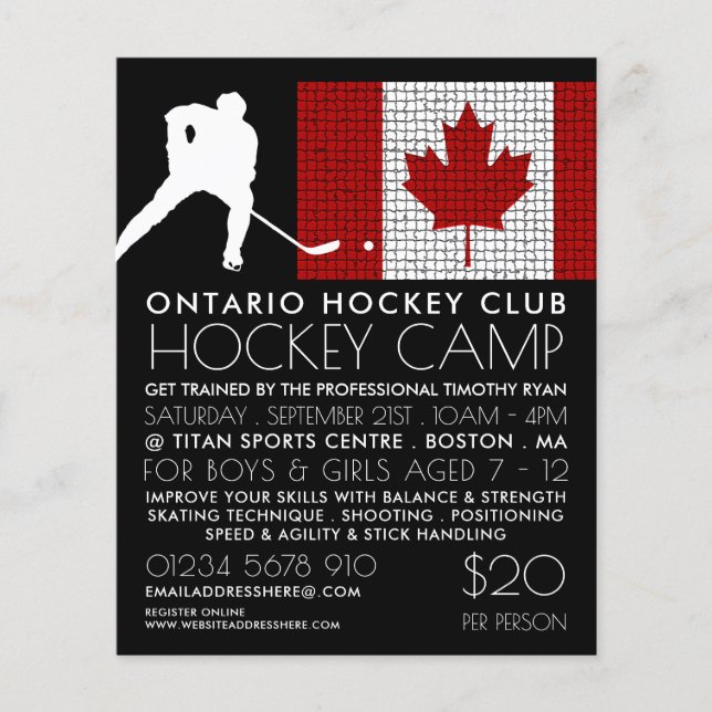 Bandera canadiense, jugador de hockey, publicidad  (Frente)