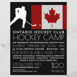 Bandera canadiense, jugador de hockey, publicidad 