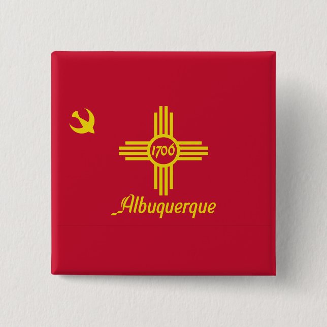 Bandera de Albuquerque, botón Pinback de Nuevo Méx (Anverso)