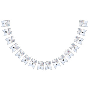 Bandera de amarre azul rosado floral acuático