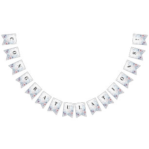 Bandera de amarre azul rosado floral acuático