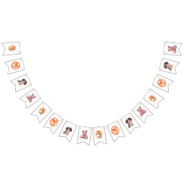 Bandera de baby shower con lazos rosas y animales 