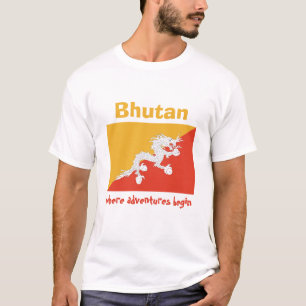 Bandera de Bhután + Mapa + Camiseta del texto