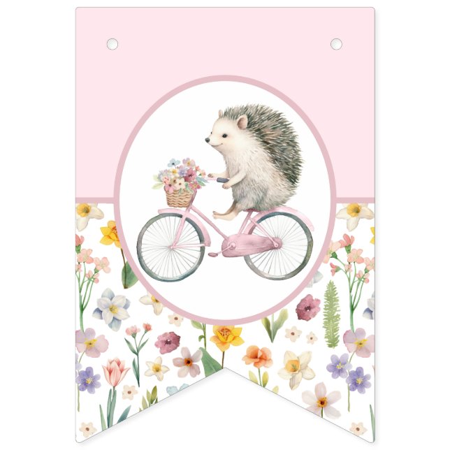 Bandera de Bungalows Baby Shower Hedgehog Rosa Cut (Decimosexta bandera)