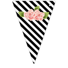 Bandera de Bungalows de flores rosas en blanco y n