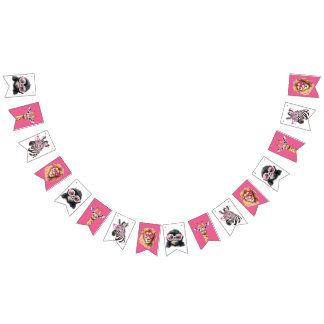 Bandera de Bunting de Animales de Safari Rosa y Bl