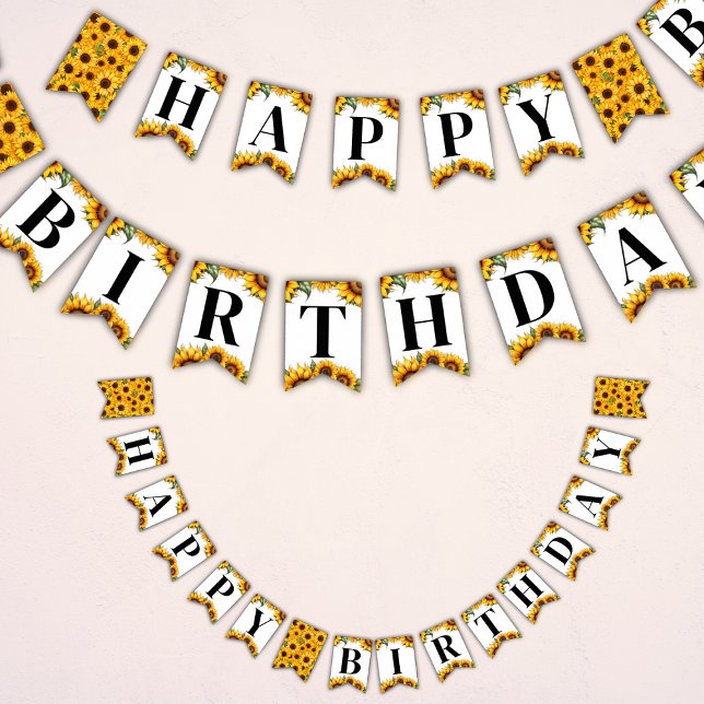 Bandera de Bunting de Cumpleaños Feliz Girasoles (🌻 Nature's Joy: Sunflowers Birthday Bunting Flag Banner! 🎉)
