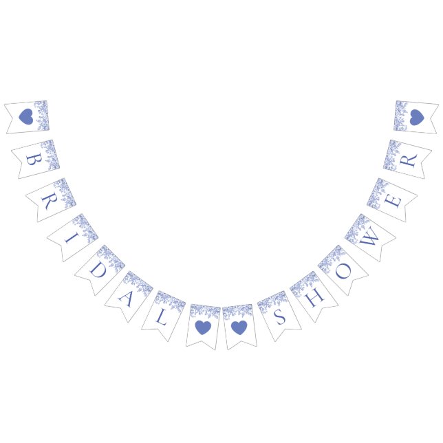 Bandera de Bunting de Ducha Nupcial Floral Azul Vi (Todo)