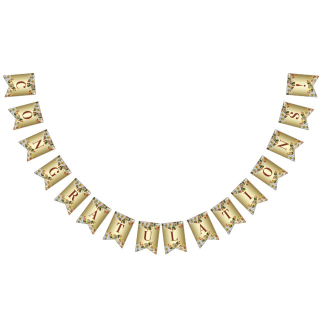 Bandera de Bunting de Rosas Blancas Florales de Or (Todo)