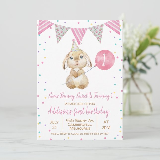 Bandera de Bunting Fluffy Bunny Invitación de prim (Anverso de pie)