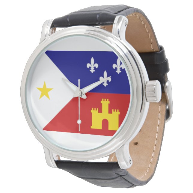 Bandera de Cajun Acadiana redonda frente a reloj (Angular)