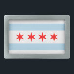 Bandera de Chicago, hebilla del cinturón de Illino<br><div class="desc">Bandera del cinturón con bandera de la ciudad de Chicago (ciudad más grande de Illinois),  bandera de rayas blancas y azules claras con cuatro estrellas rojas</div>