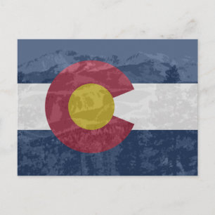 Bandera de Colorado con postal de Pikes Peak