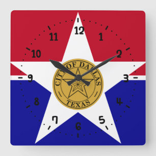 Bandera de Dallas, reloj de pared cuadrado de Texa