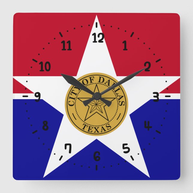 Bandera de Dallas, reloj de pared cuadrado de Texa (Anverso)