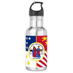 Bandera de Detroit, botella de agua de Michigan