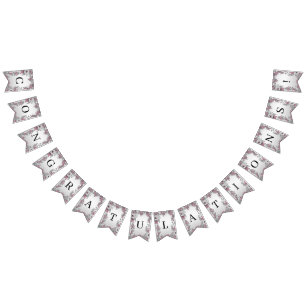Bandera de embutido floral blanca de plata rosa