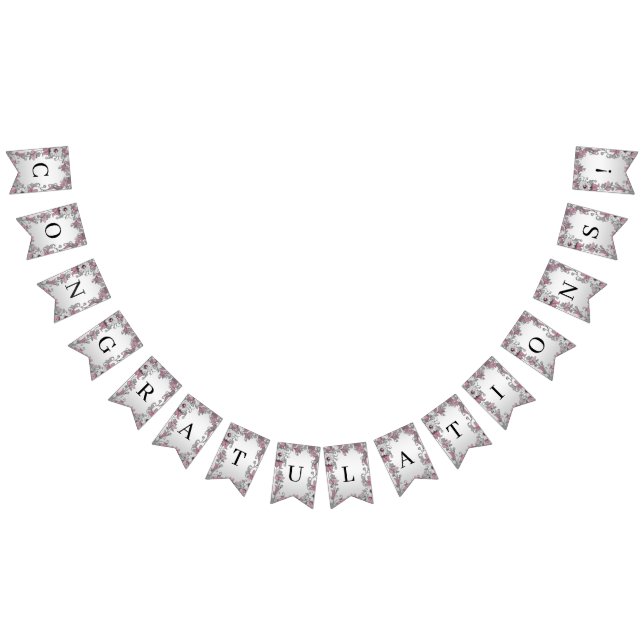 Bandera de embutido floral blanca de plata rosa (Todo)