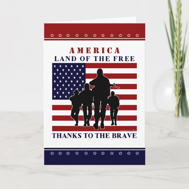 Bandera de Estados Unidos y soldados - Tarjeta fel (Anverso)