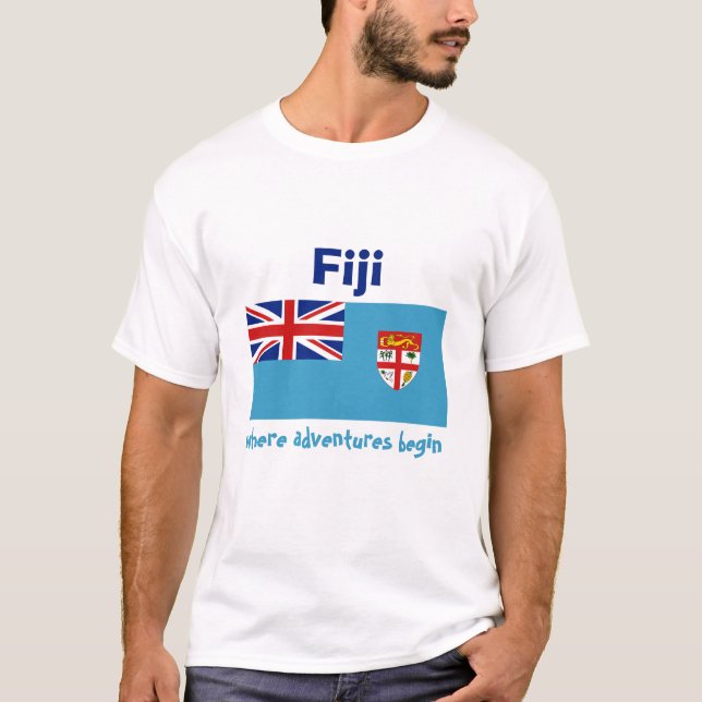 Bandera de Fiji + Mapa + Camiseta del texto (Anverso)