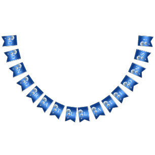 Bandera de flores de acuarela azul