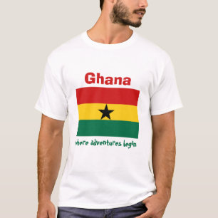 Bandera de Ghana + Mapa + Camiseta del texto