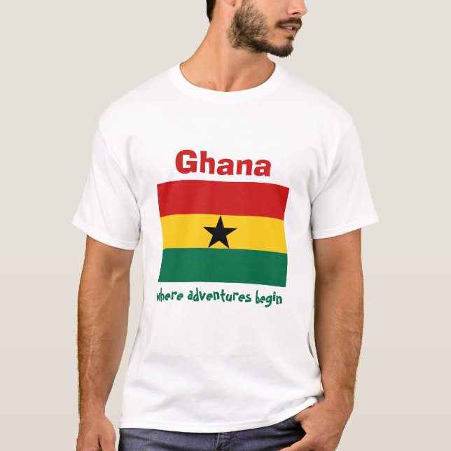 Bandera de Ghana + Mapa + Camiseta del texto (Anverso)