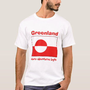Bandera de Groenlandia + Mapa + Camiseta del texto