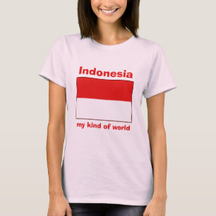 Bandera de Indonesia + mapa + camiseta de texto