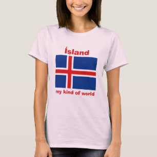 Bandera de Islandia + Mapa + Camiseta del texto