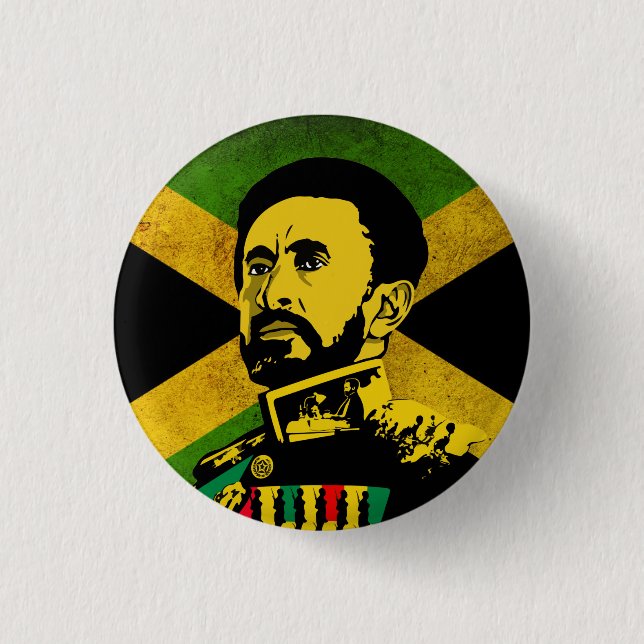 Bandera de Jamaica - botón rasta de AILE ELASSIE i (Anverso)