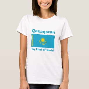 Bandera de Kazajistán + mapa + camiseta de texto