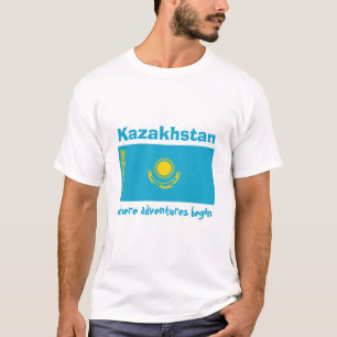 Bandera de Kazajistán + Mapa + Camiseta del texto