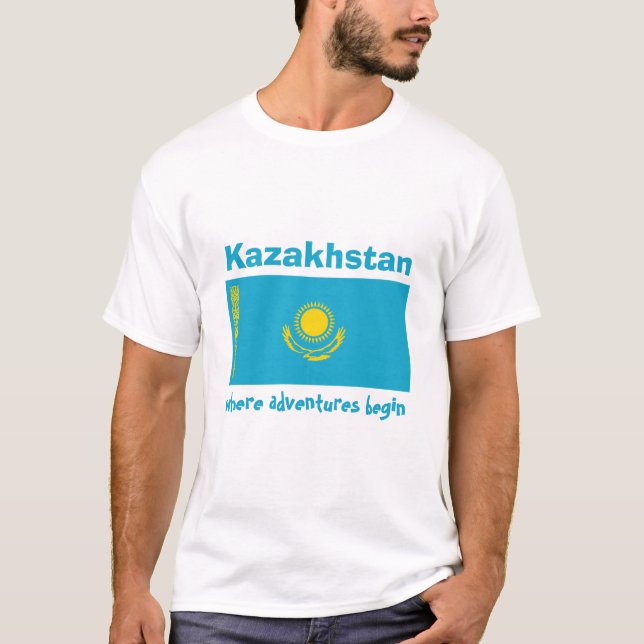 Bandera de Kazajistán + Mapa + Camiseta del texto (Anverso)
