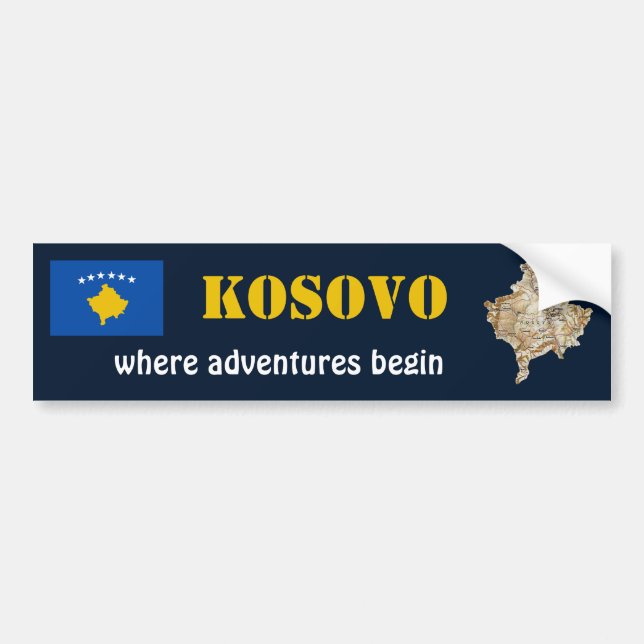 Bandera de Kosovo + Pegatina de parachoques de map (Frente)