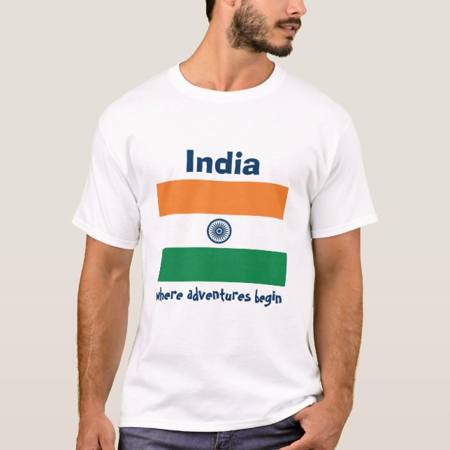Bandera de la India + Mapa + Camiseta del texto (Anverso)