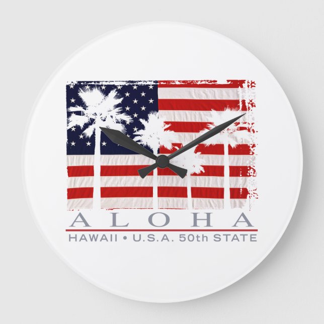 Bandera de la palma Hawaii Aloha reloj de pared pa (Anverso)
