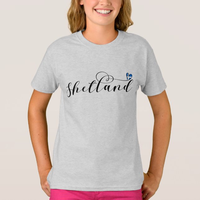 Bandera de los Shetland del corazón, camiseta de l (Anverso)