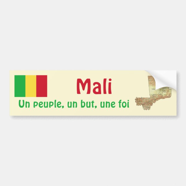 Bandera de Mali + Pegatina de parachoques de mapa (Frente)