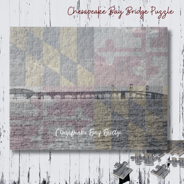 Bandera de Maryland y rompecabezas del puente de l (Chesapeake Bay Bridge puzzle can be personalized. A touch of Maryland!)