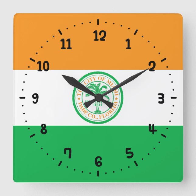 Bandera de Miami, reloj de pared cuadrado de Flori (Anverso)